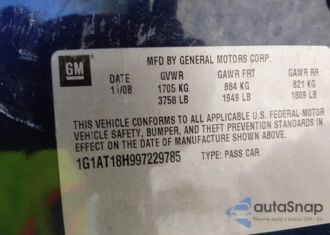 2009 Chevrolet Cobalt Lt z USA, uszkodzony, nr VIN 1G1AT18H997229785